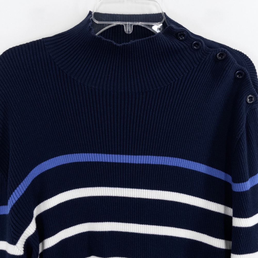 Polo Ralph Lauren Women's XL Navy Shoulder Mock Neck Sweater Striped Pima Cotton